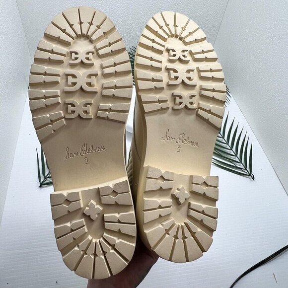 Sam Edelman Lydell Ivory Leather Combat Boots Lug Sole Size 9M NWB Chic Fall - Picture 9 of 13